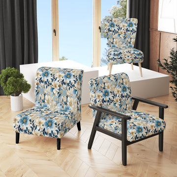 White And Blue Blossoms Floral Pattern - Cottage Arm Chair